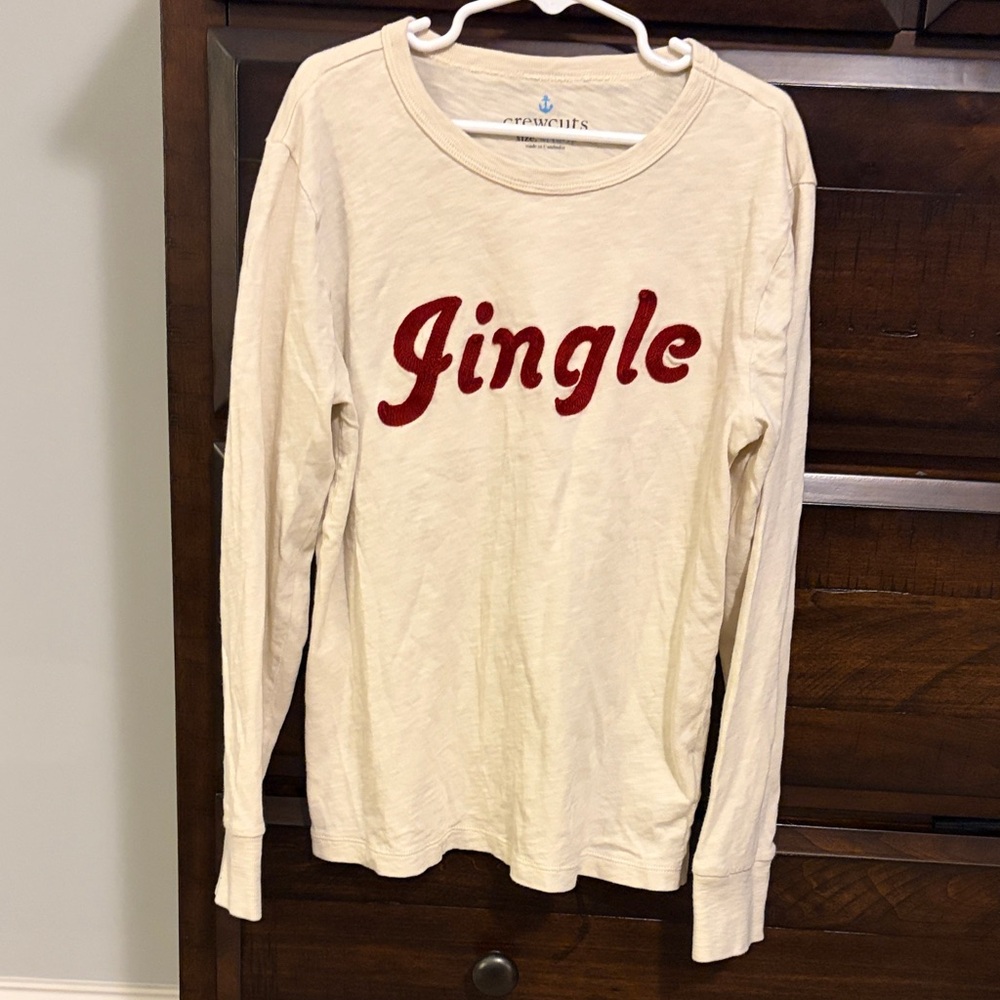 Jcrew  Cream and Red Jingle Long Sleeve Tee